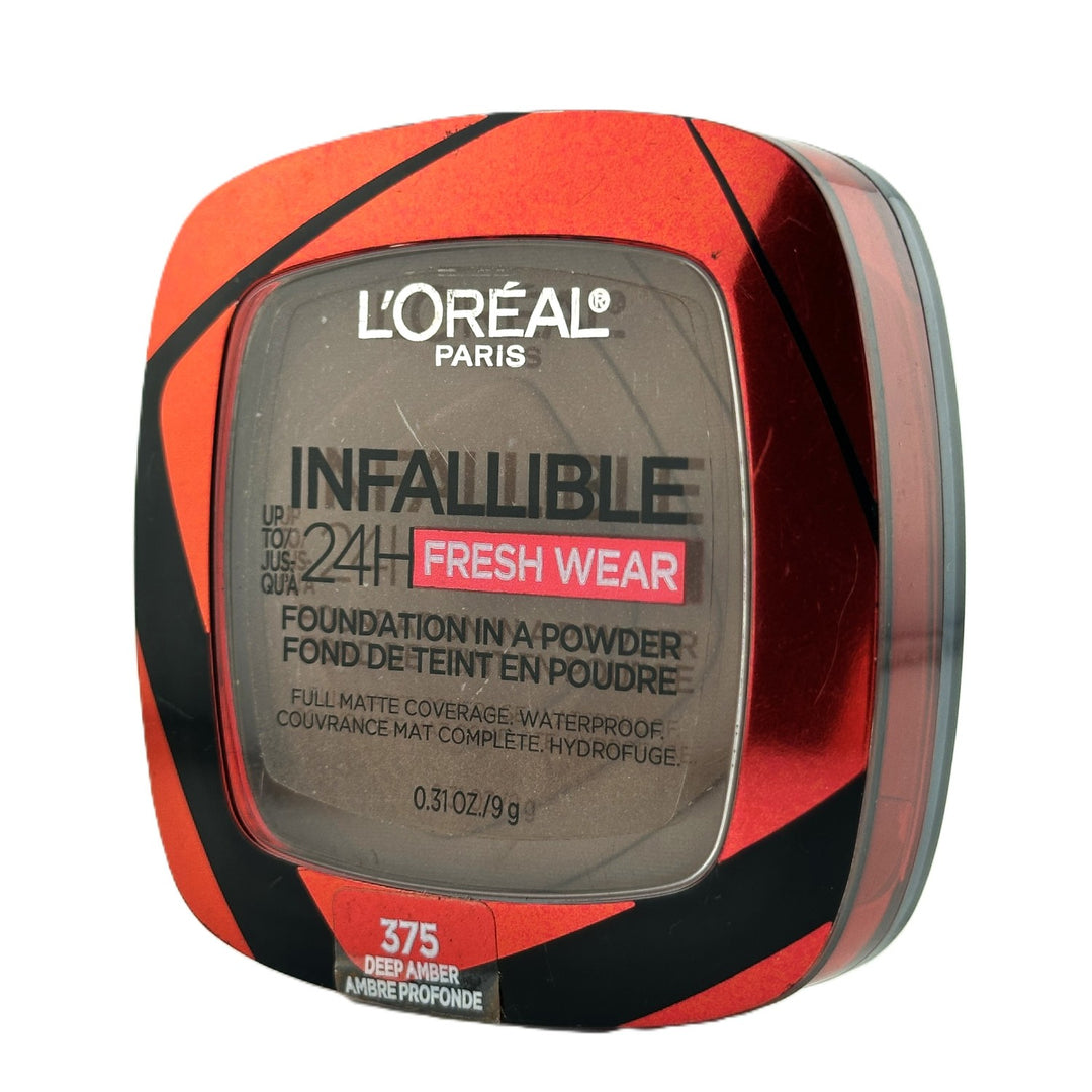L'Oréal Paris Infallible Fresh Wear Foundation in a Powder – Shade 375 Deep Amber – 0.31 oz / 9 g