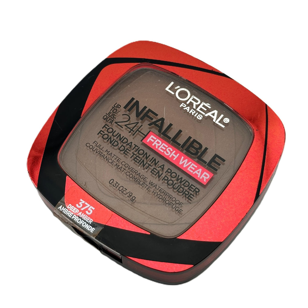L'Oréal Paris Infallible Fresh Wear Foundation in a Powder – Shade 375 Deep Amber – 0.31 oz / 9 g