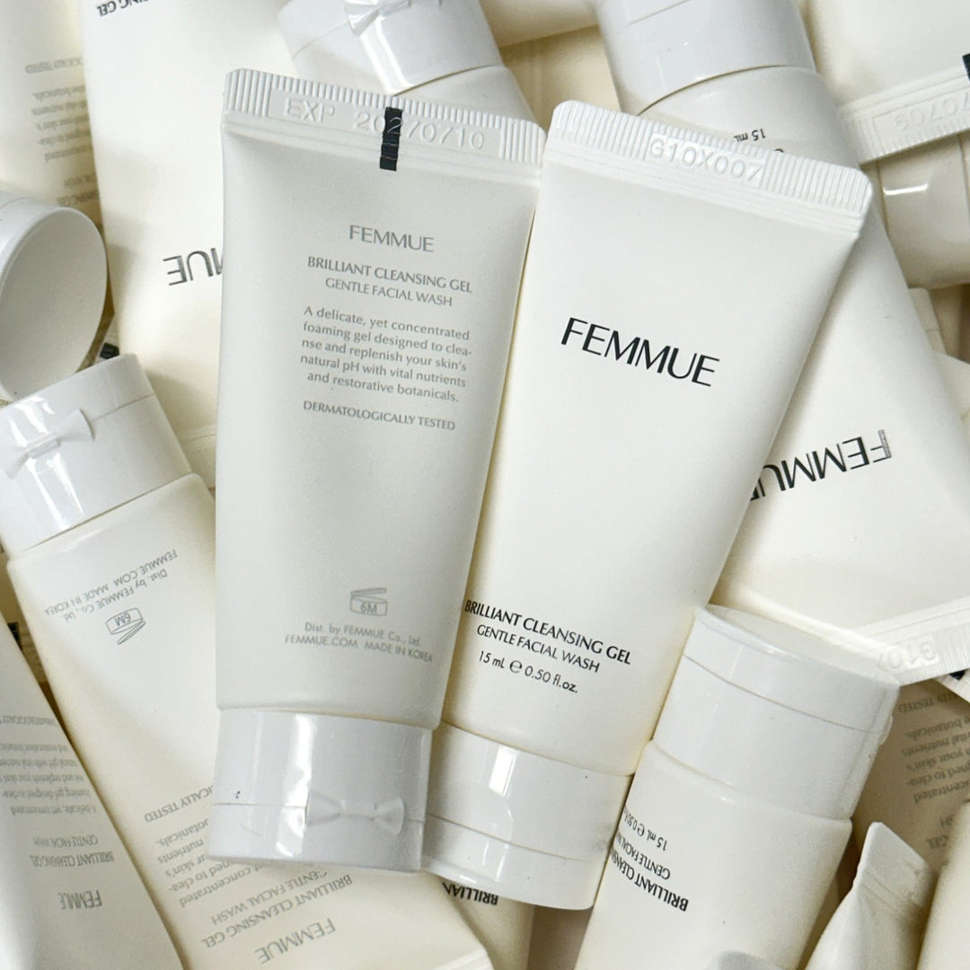 Femmue Brilliant Cleansing Gel – Gentle Facial Wash - 15 ml / 0.50 fl oz – Bulk Lot (105 pcs)
