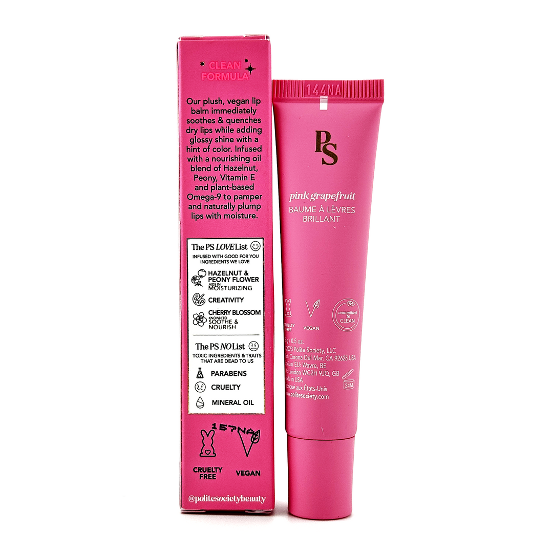 Polite Society Polite Pout Glossy Lip Balm – Pink Grapefruit – 15g / 0.5oz