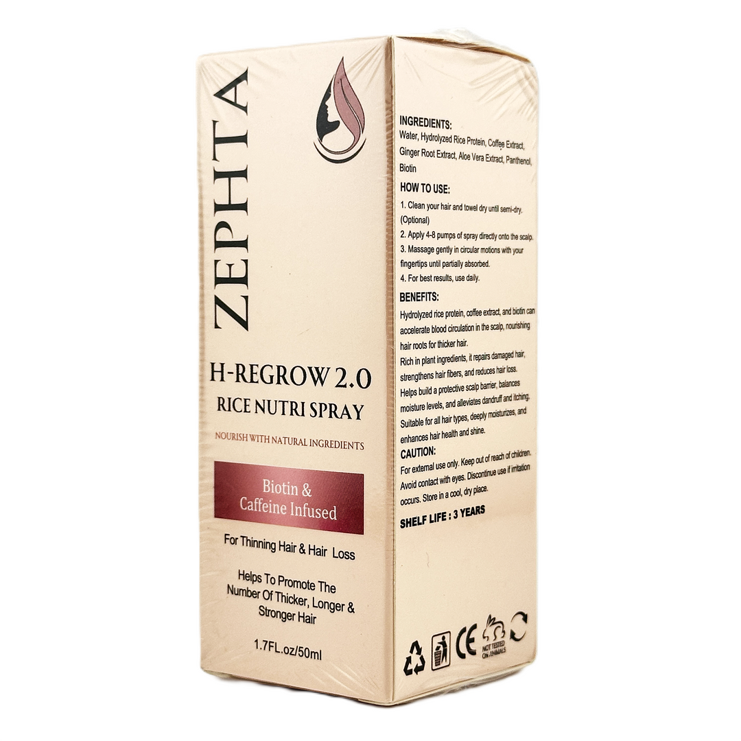 ZEPHTA H Regrow 2.0 Rice Nutri Spray – Biotin & Caffeine Infused – 1.7 FL oz / 50 ml