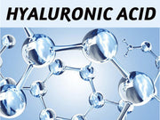 3D molecular structure of hyaluronic acid showing water-binding molecules used in skincare hydration