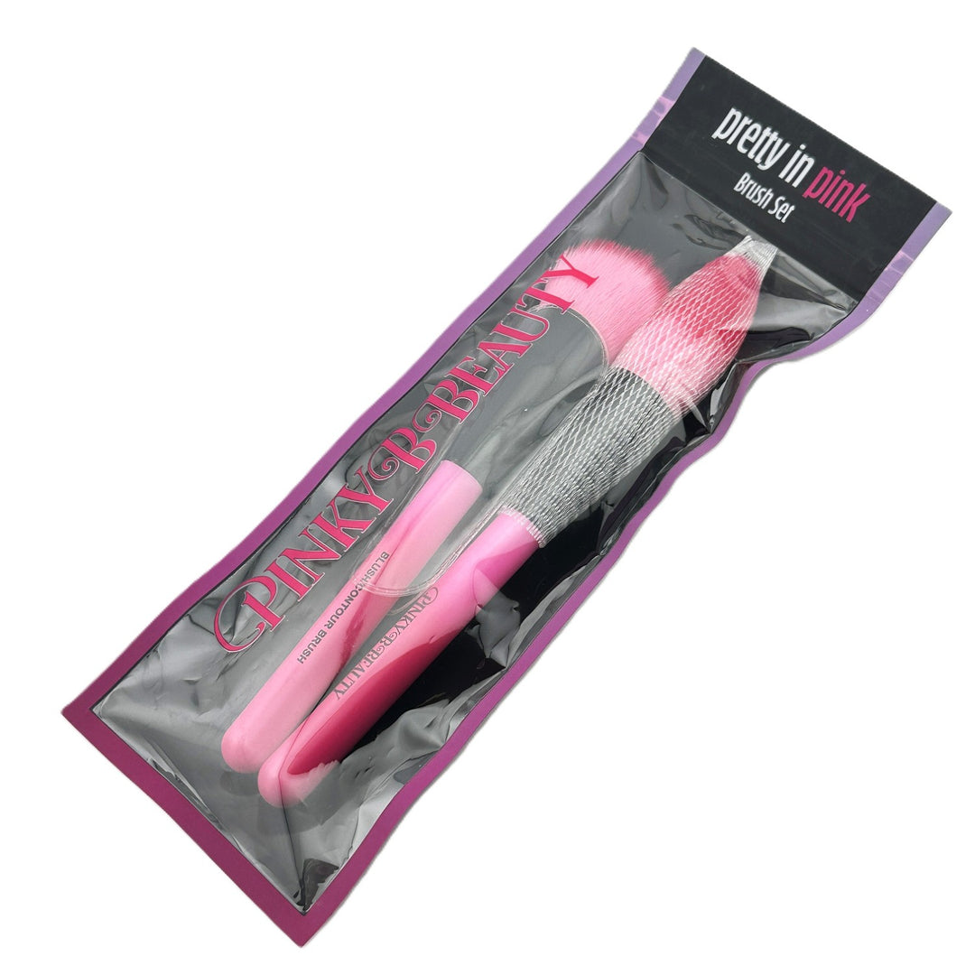 PINKY B BEAUTY Pretty in Pink Brush Set - Full Face Powder + Blush/Contour