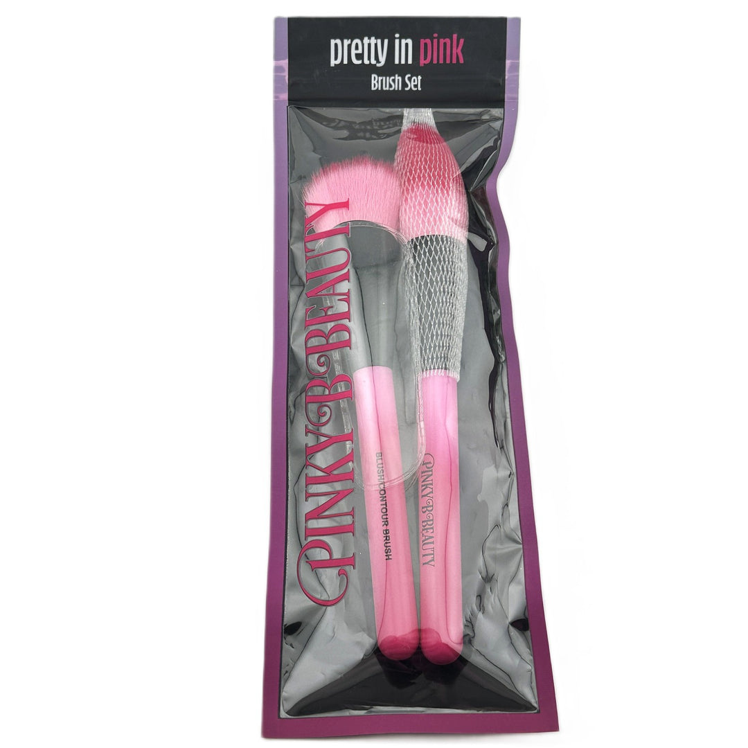 PINKY B BEAUTY Pretty in Pink Brush Set - Full Face Powder + Blush/Contour