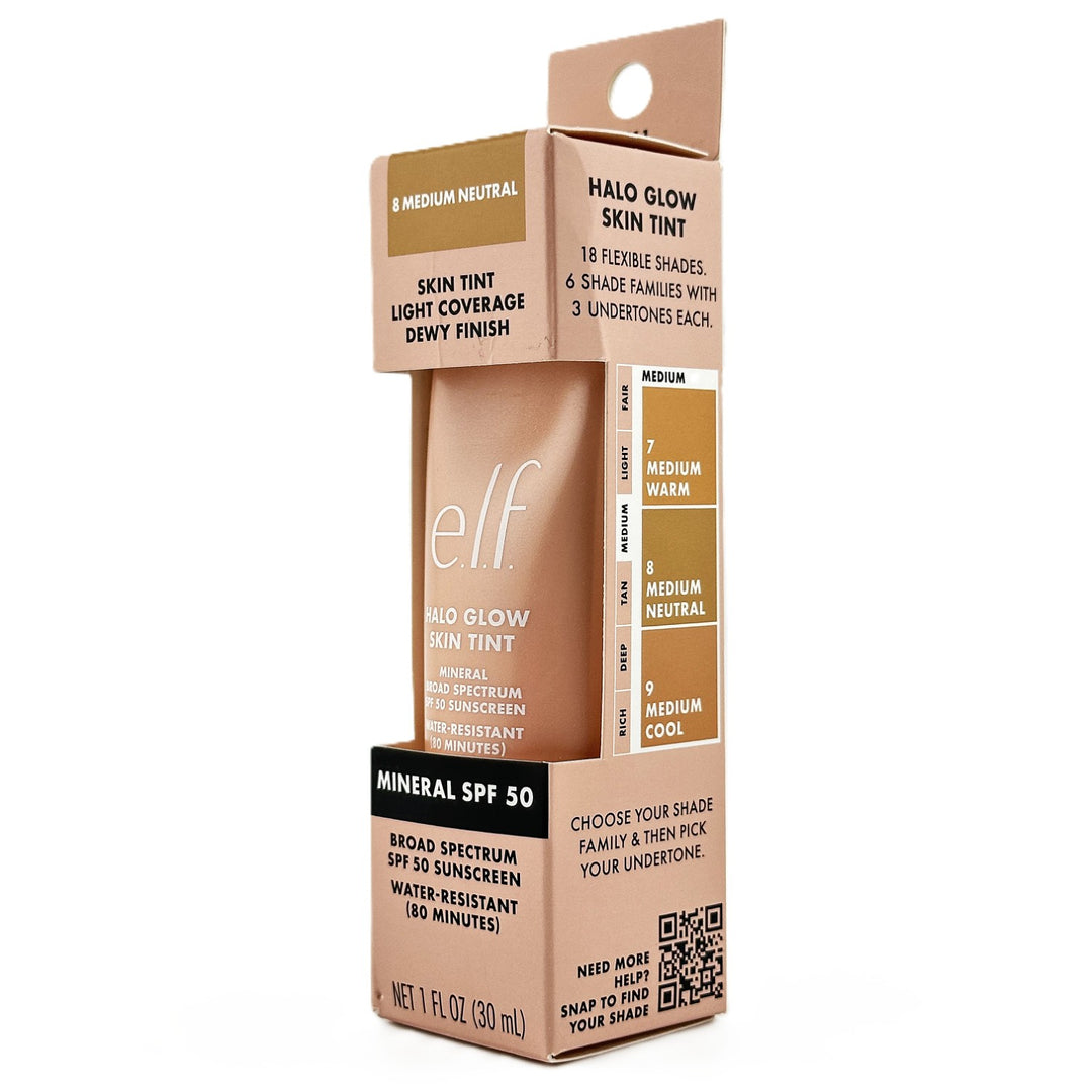 e.l.f. Halo Glow Skin Tint SPF 50 – Light Coverage, Dewy Finish – Shade 8 Medium Neutral – 30 ml / 1 fl oz