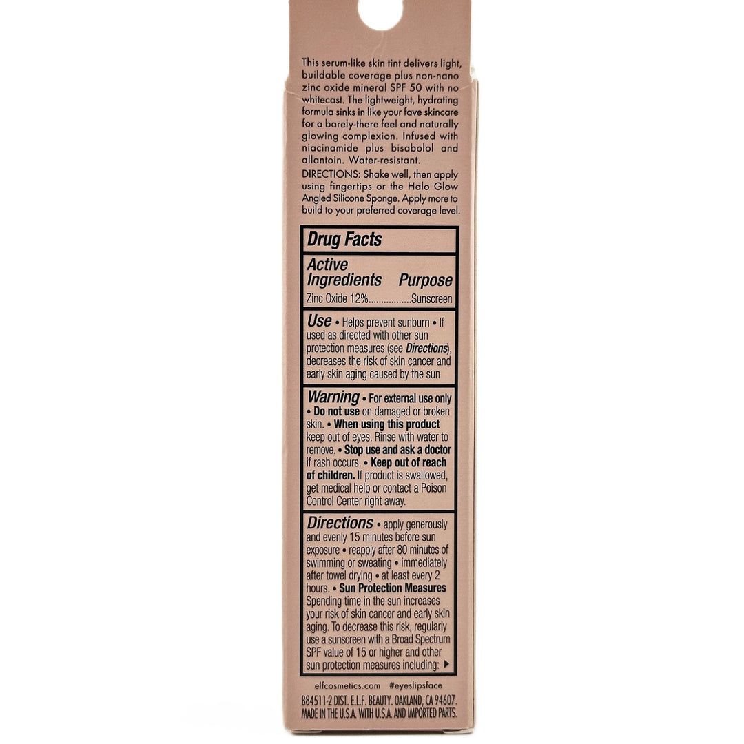 e.l.f. Halo Glow Skin Tint SPF 50 – Light Coverage, Dewy Finish – Shade 8 Medium Neutral – 30 ml / 1 fl oz