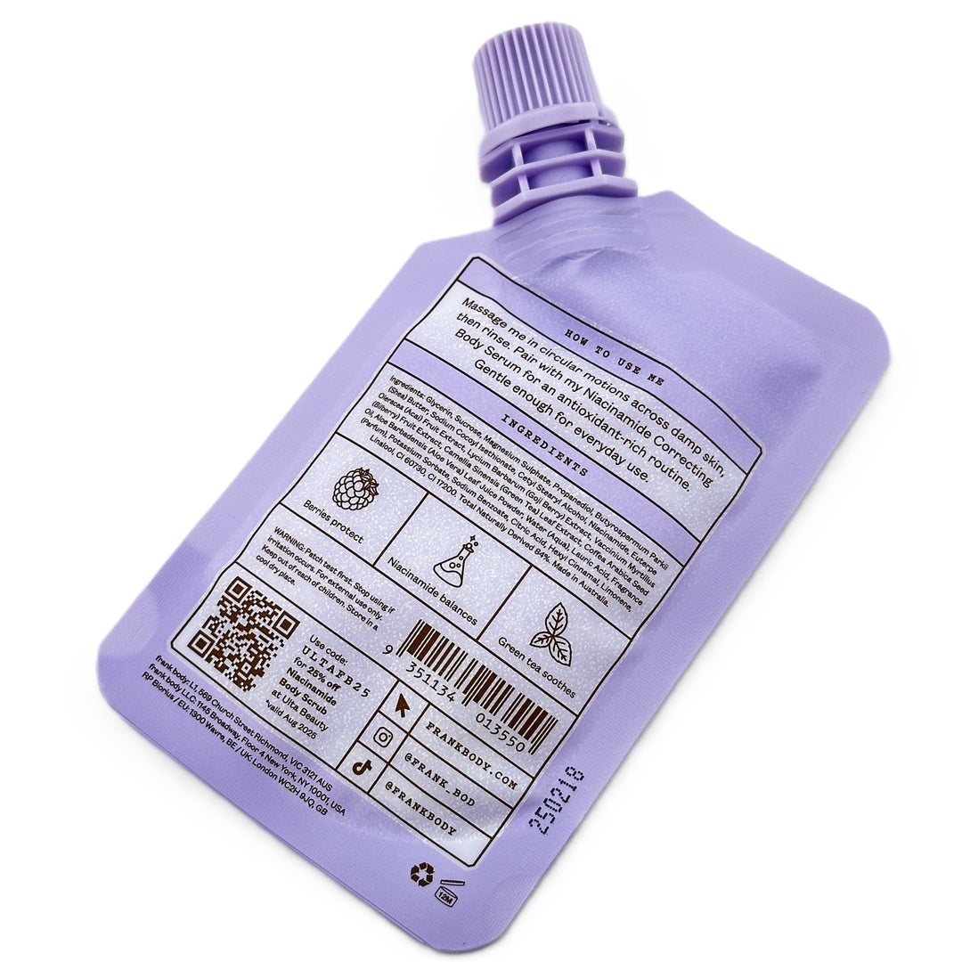 Frank Body Niacinamide Body Scrub – 30 g / 1.06 oz | Brightening & Renewal – Cosmetics | Glam Command