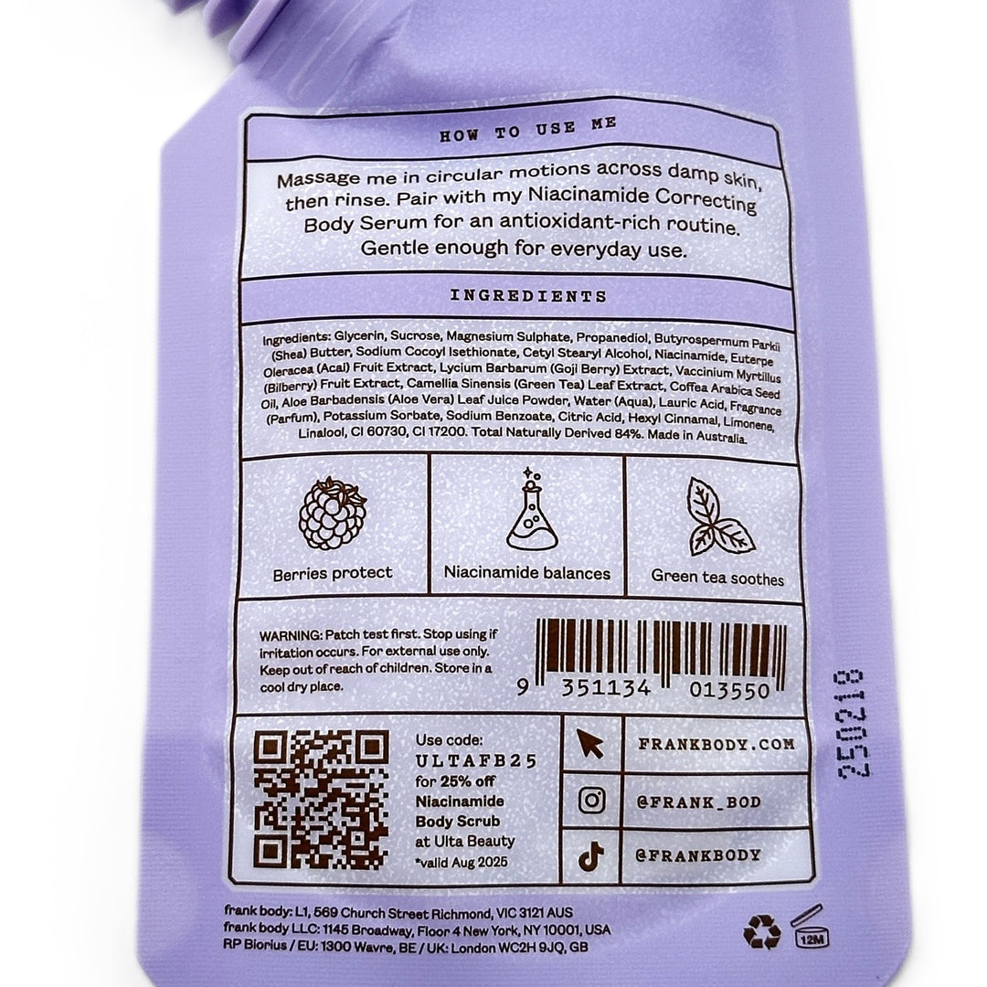 Frank Body Niacinamide Body Scrub – 30 g / 1.06 oz | Brightening & Renewal – Cosmetics | Glam Command