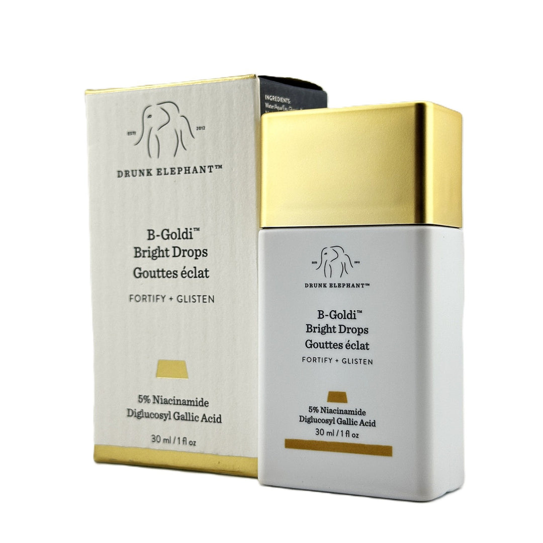 DRUNK ELEPHANT B-Goldi Bright Drops FORTIFY + GLISTEN 5% Niacinamide Diglucosyl Gallic Acid 30 ml / 1 fl oz – Cosmetics | Glam Command