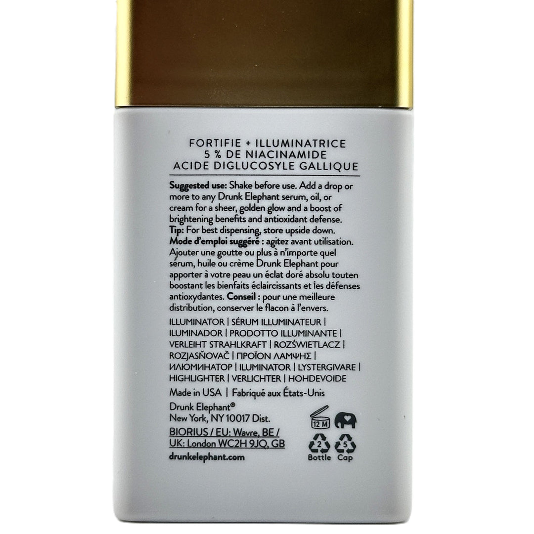 DRUNK ELEPHANT B-Goldi Bright Drops FORTIFY + GLISTEN 5% Niacinamide Diglucosyl Gallic Acid 30 ml / 1 fl oz – Cosmetics | Glam Command