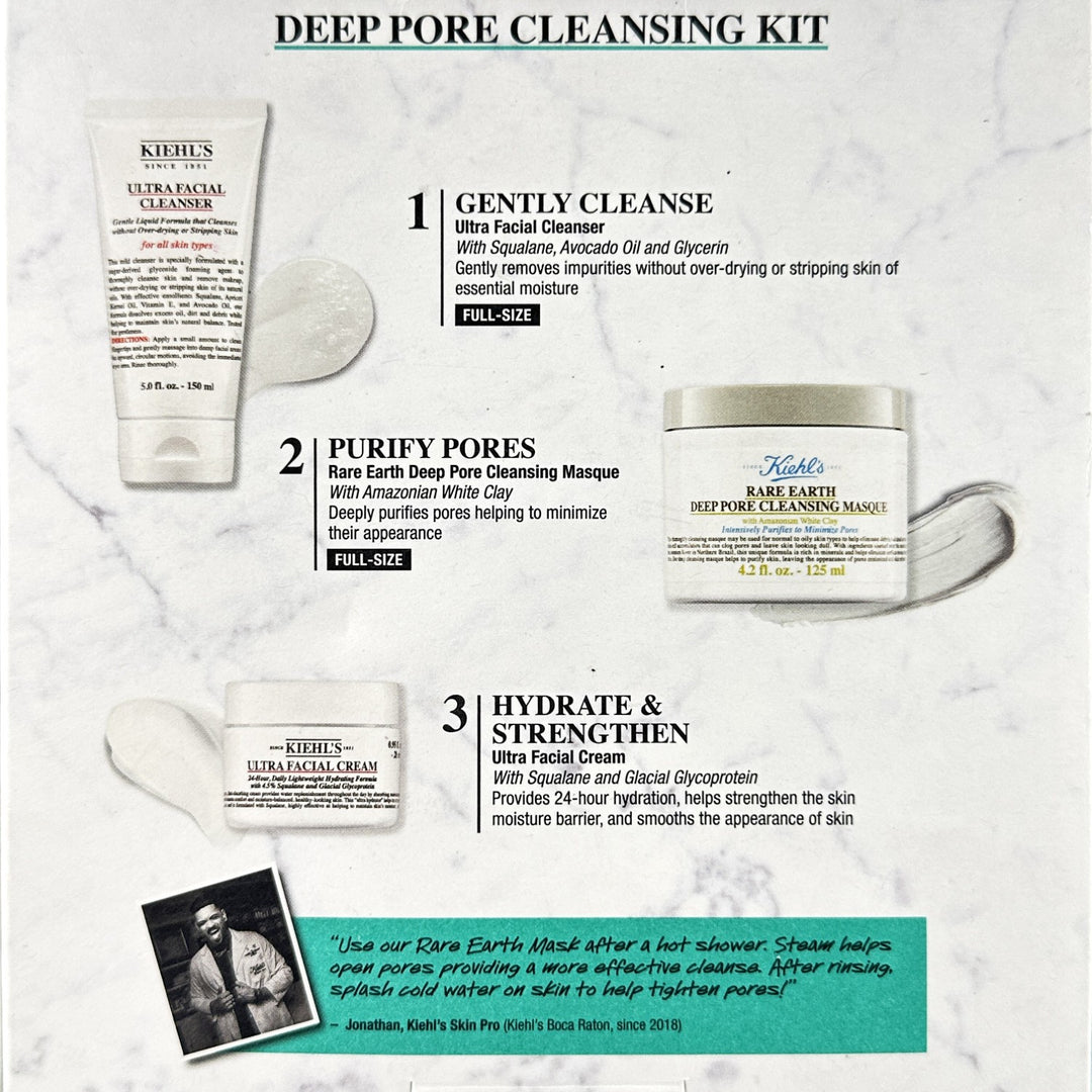 Kiehl's Deep Pore Cleansing Kit – Ultra Facial Cleanser + Rare Earth Masque + Ultra Facial Cream | Authentic – Cosmetics | Glam Command
