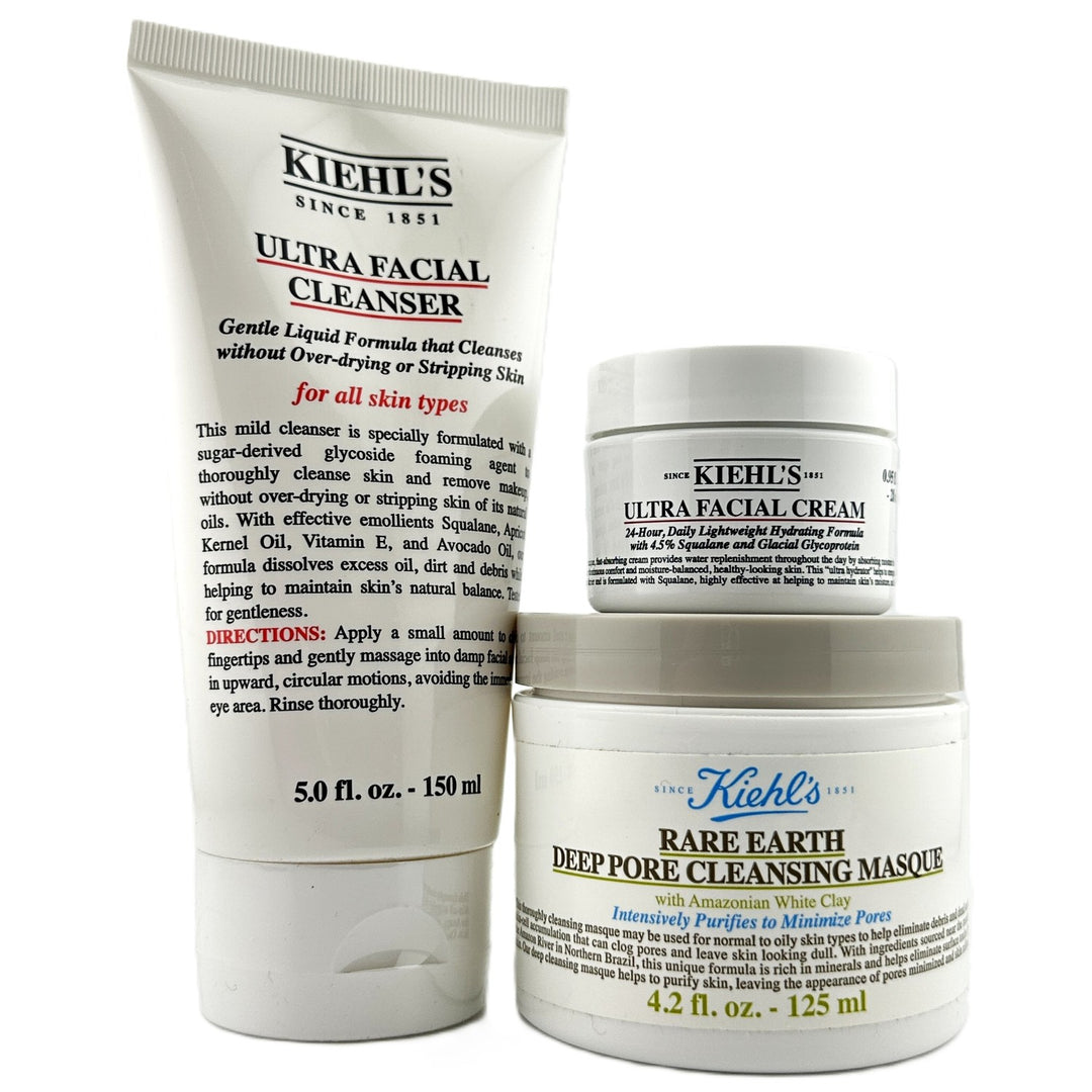 Kiehl's Deep Pore Cleansing Kit – Ultra Facial Cleanser + Rare Earth Masque + Ultra Facial Cream | Authentic – Cosmetics | Glam Command