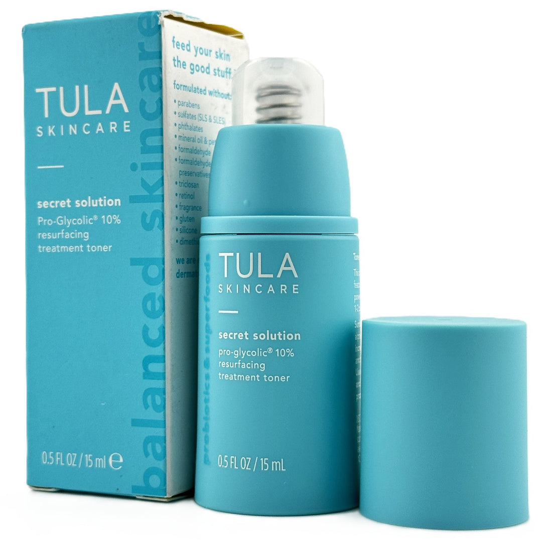 TULA SKINCARE Secret Solution Pro-Glycolic 10% Resurfacing Treatment Toner – 0.5 fl oz / 15 ml | Authentic – Cosmetics | Glam Command